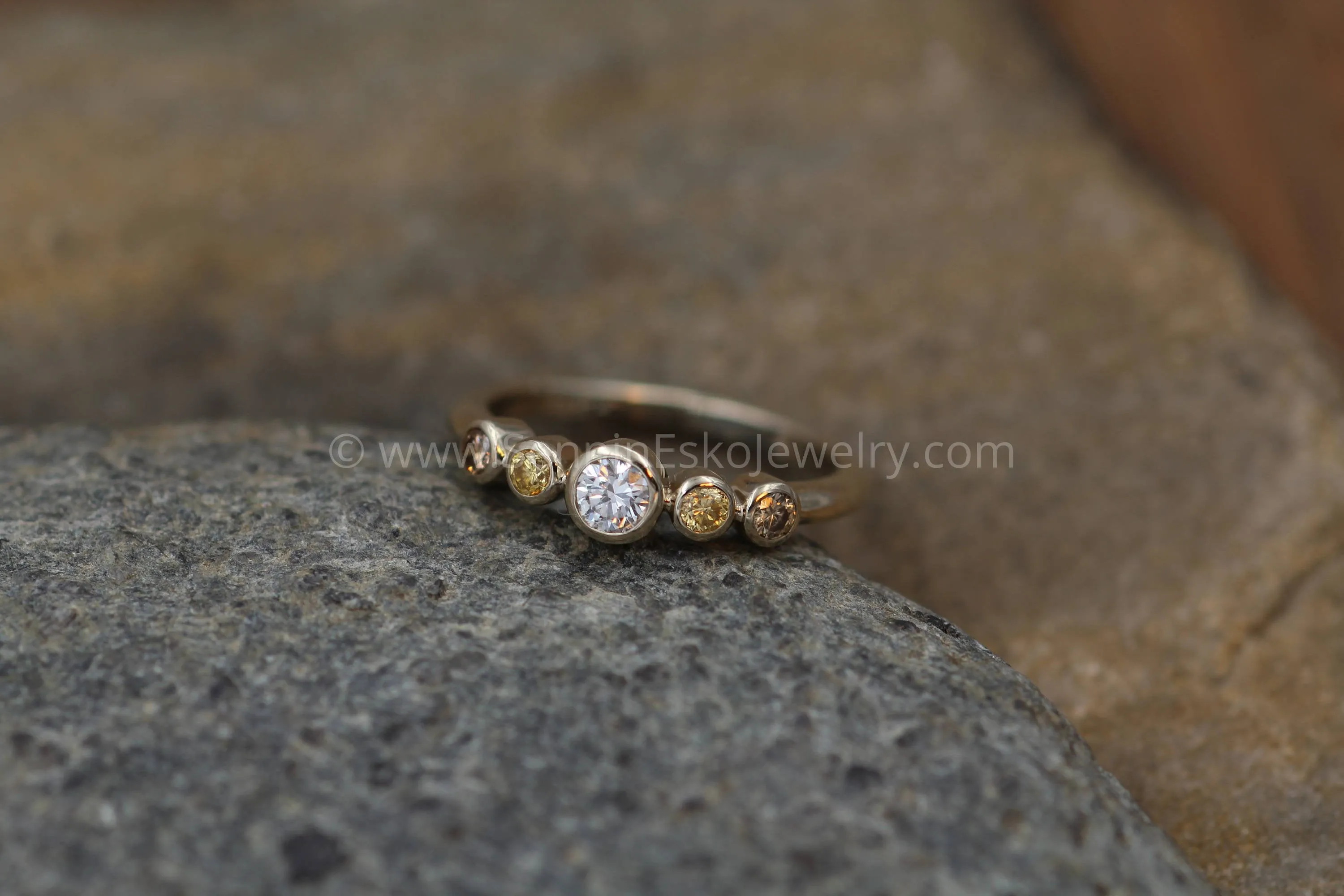 Diamond Multi Bezel Ring - White , Yellow and Brown Diamond Ring - VS Diamond Ring