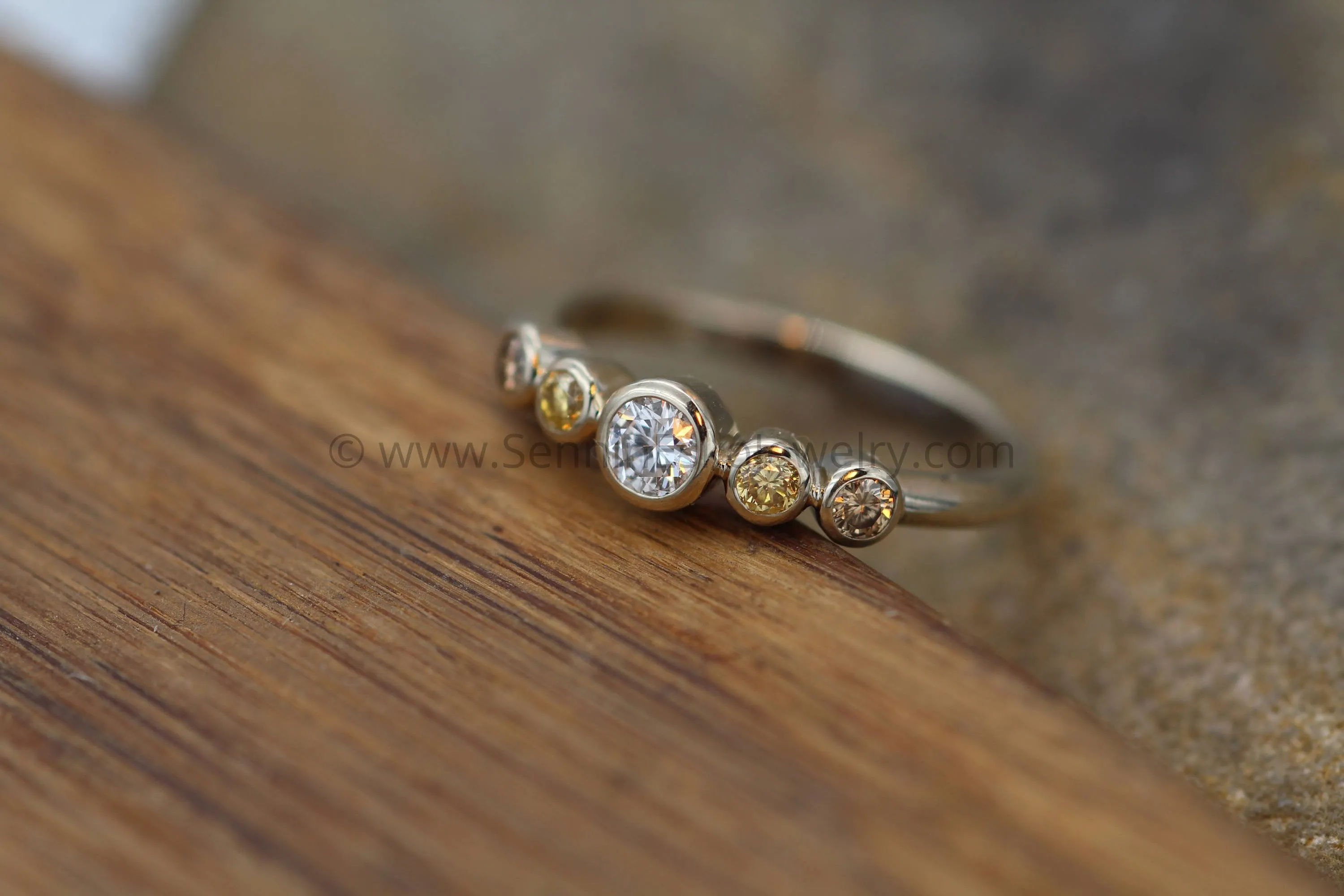 Diamond Multi Bezel Ring - White , Yellow and Brown Diamond Ring - VS Diamond Ring