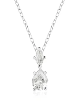 Diamond Shape - Pear Shape Zircon, 925 Sterling Silver Luxury Dainty Statement Necklace