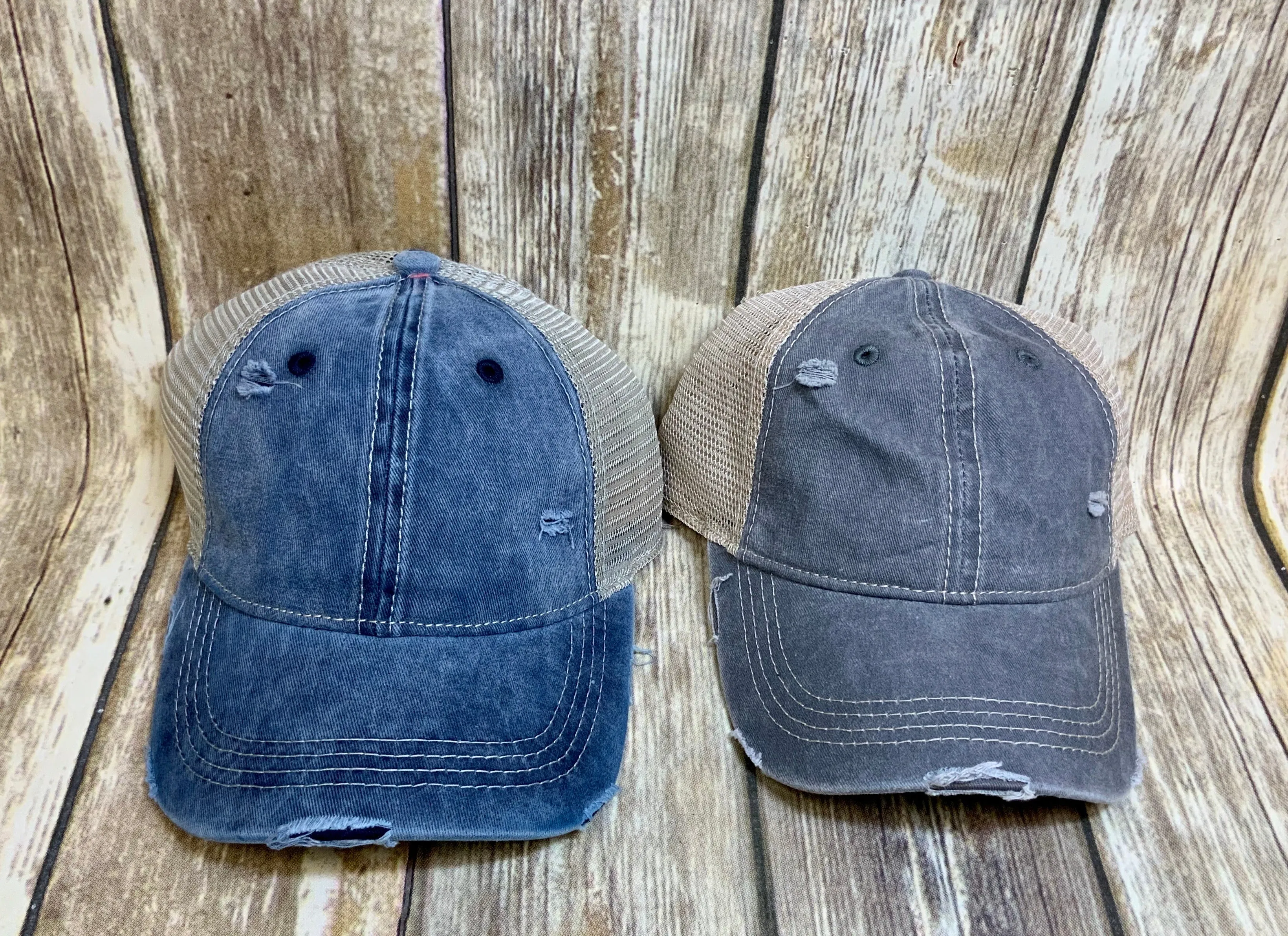 Distressed Ponytail Trucker Caps with mesh back (Authentic CC)