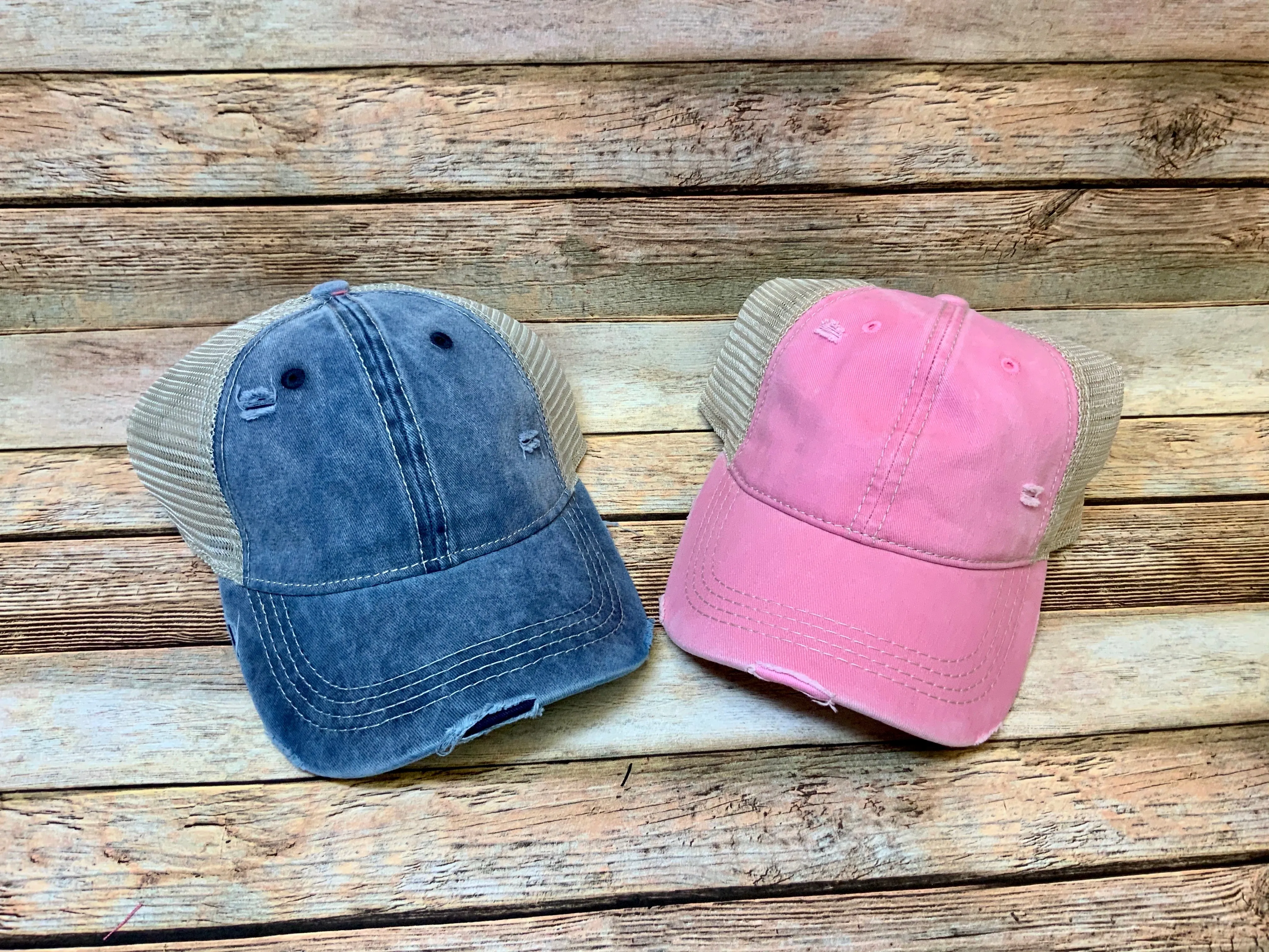 Distressed Ponytail Trucker Caps with mesh back (Authentic CC)