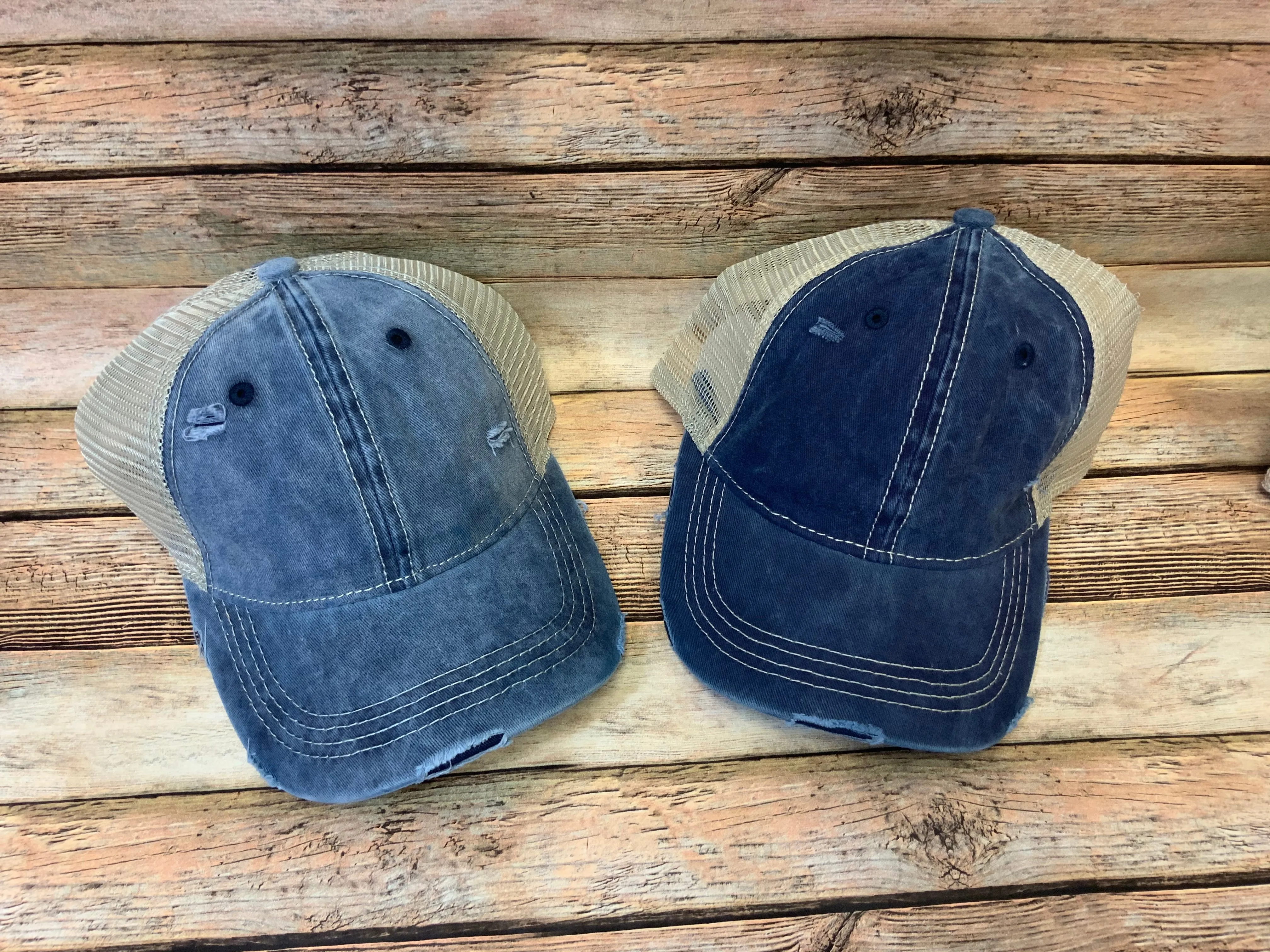 Distressed Ponytail Trucker Caps with mesh back (Authentic CC)