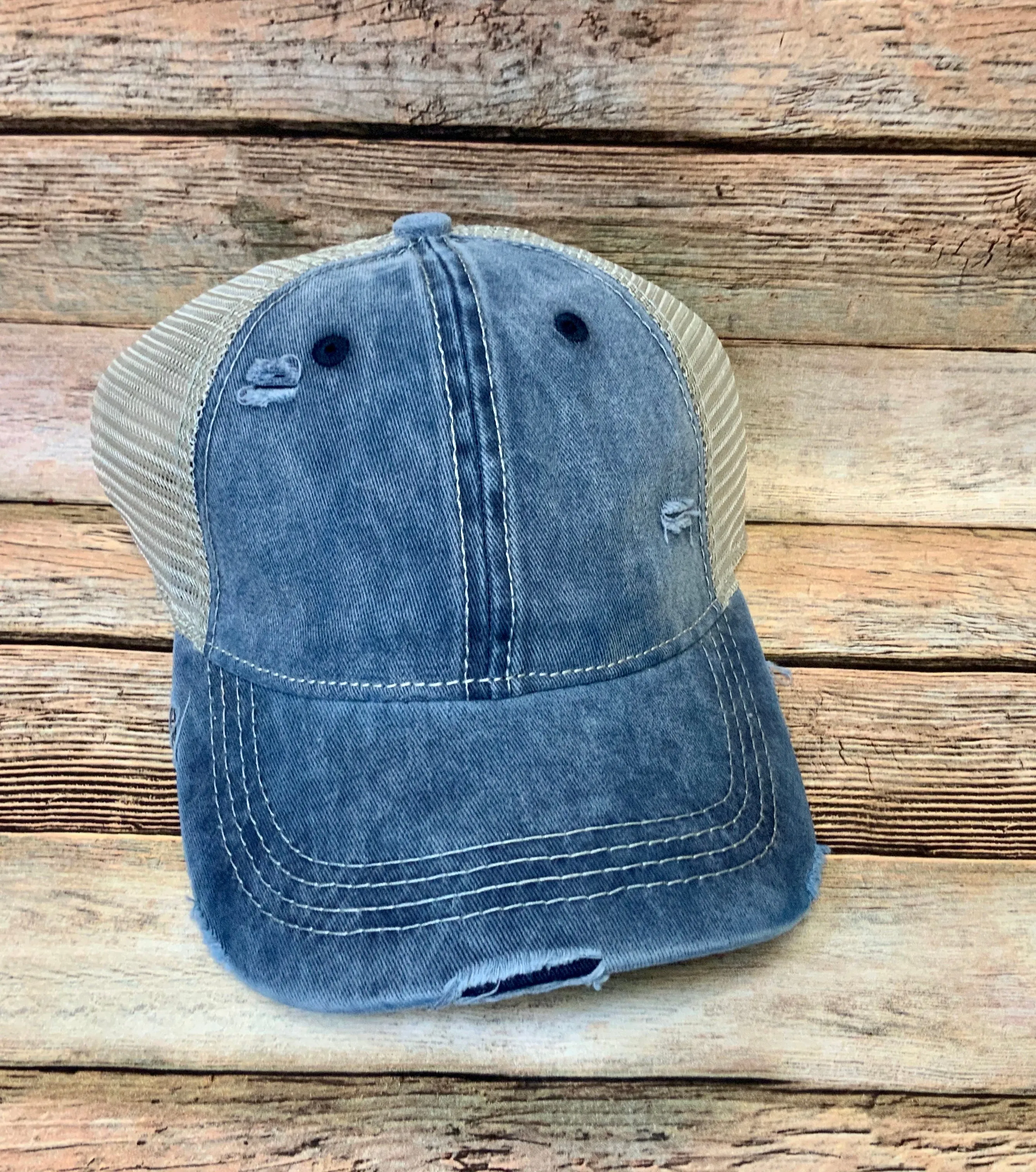 Distressed Ponytail Trucker Caps with mesh back (Authentic CC)