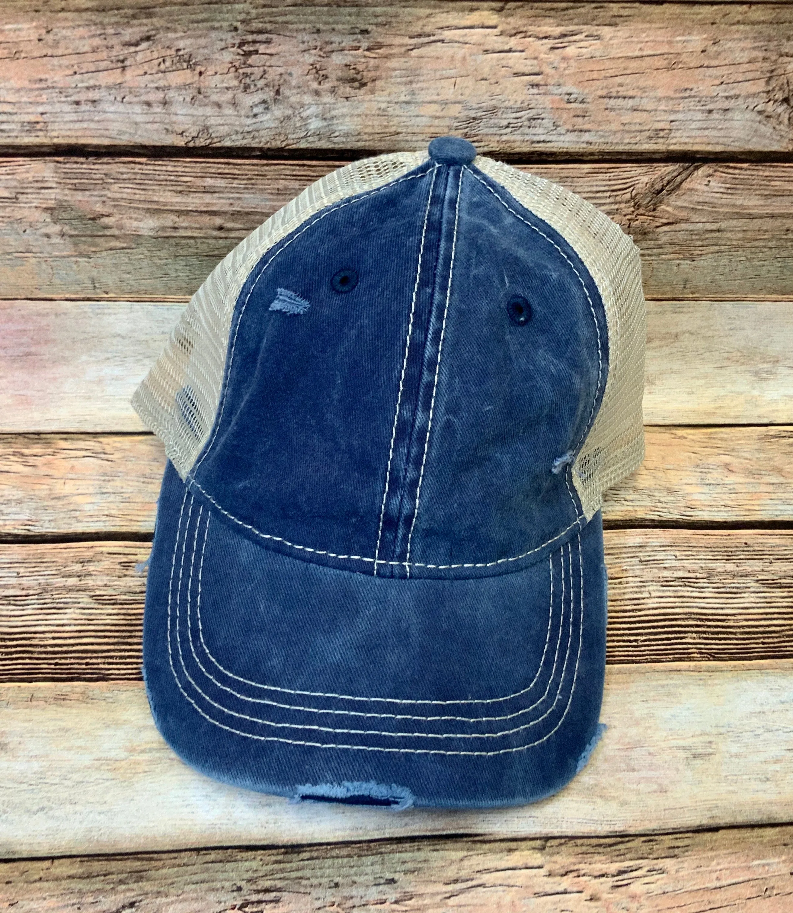 Distressed Ponytail Trucker Caps with mesh back (Authentic CC)