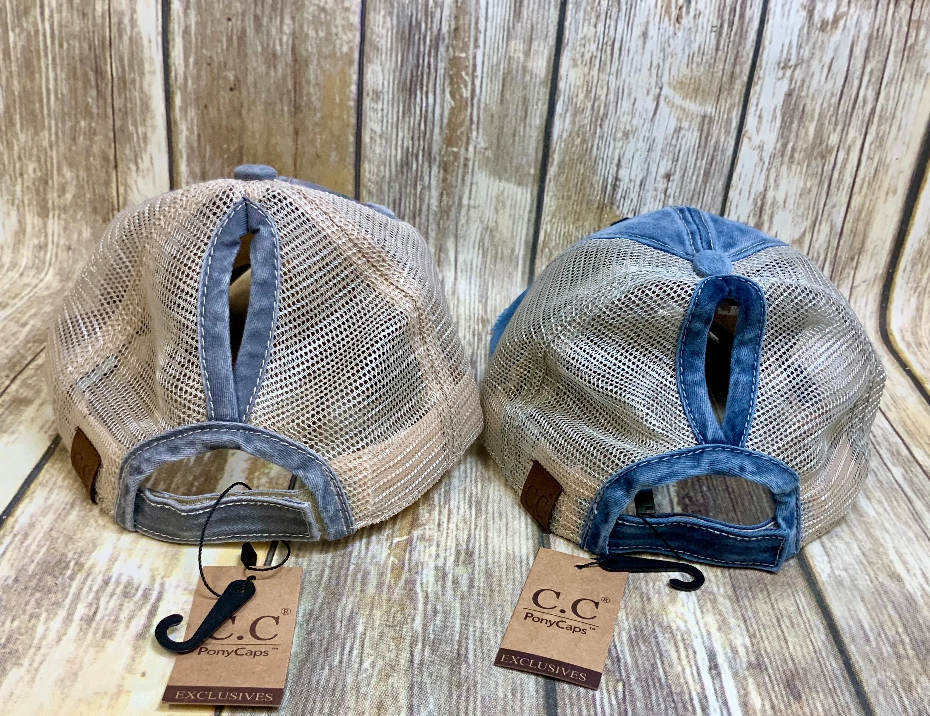 Distressed Ponytail Trucker Caps with mesh back (Authentic CC)