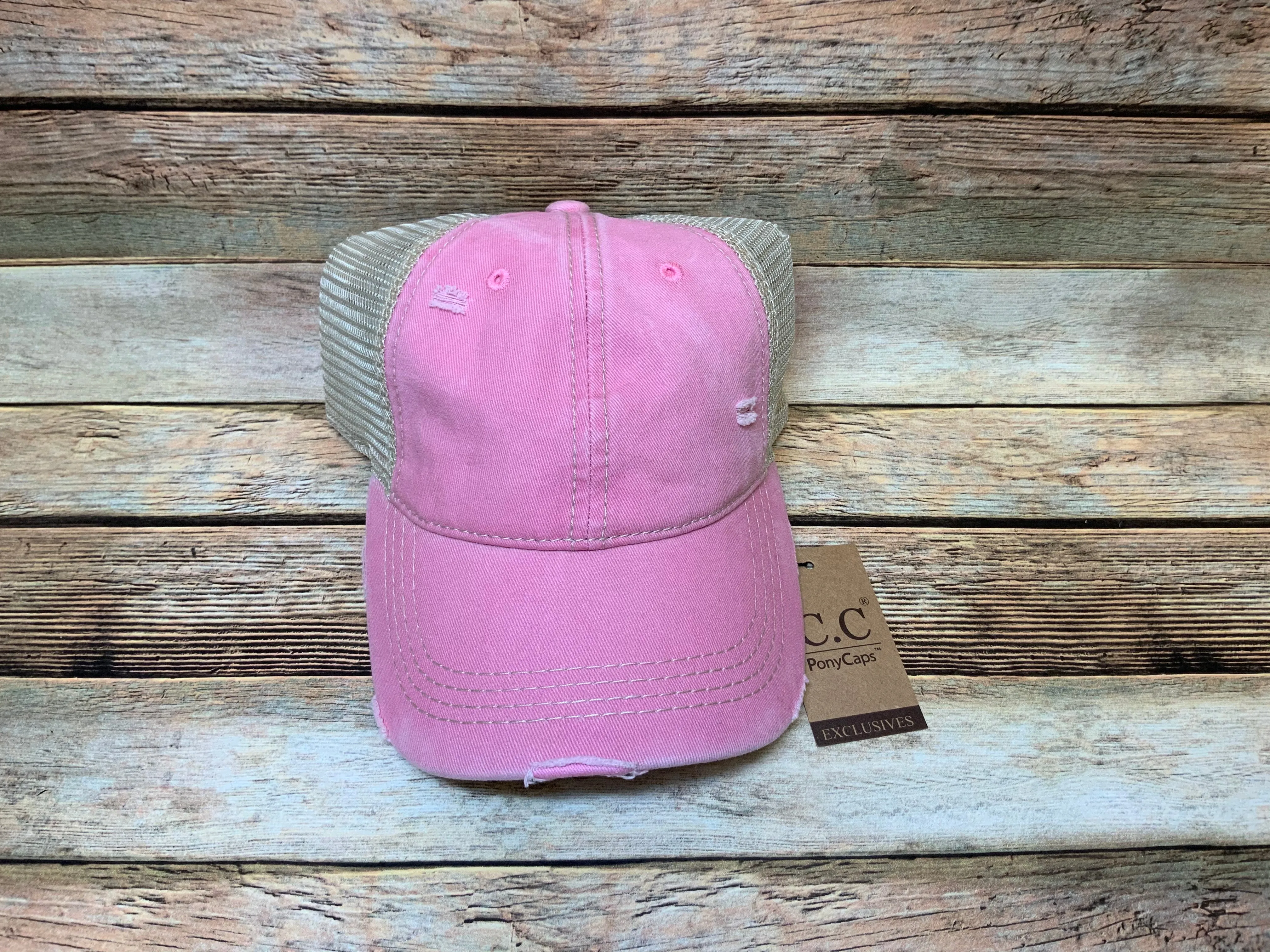 Distressed Ponytail Trucker Caps with mesh back (Authentic CC)