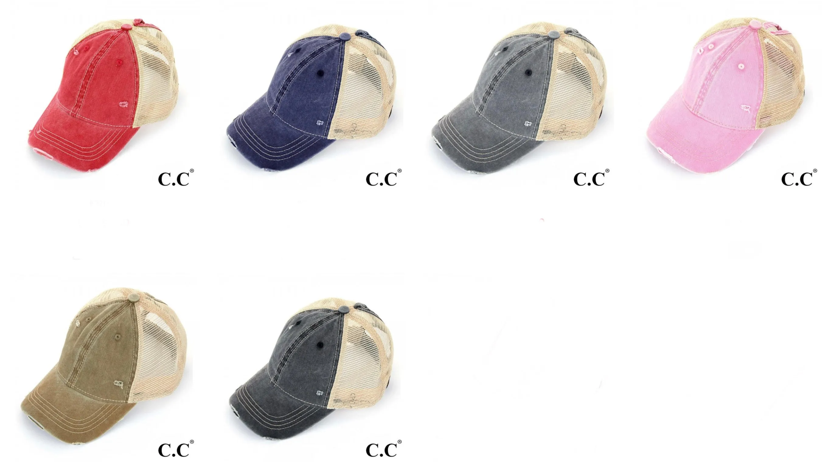 Distressed Ponytail Trucker Caps with mesh back (Authentic CC)