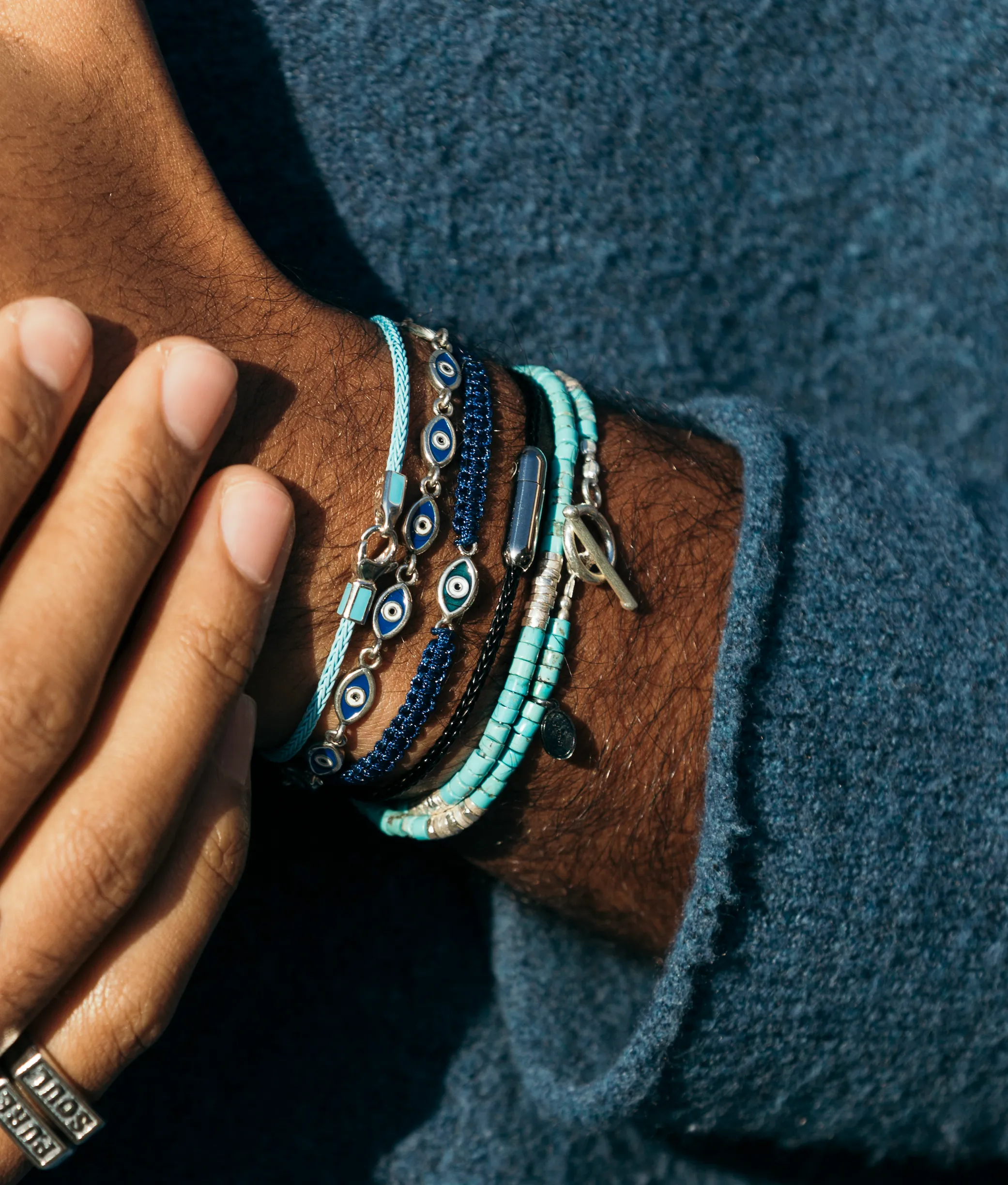 Double Laps Bracelet With Sterling Silver And Arizona Turquoise Beads