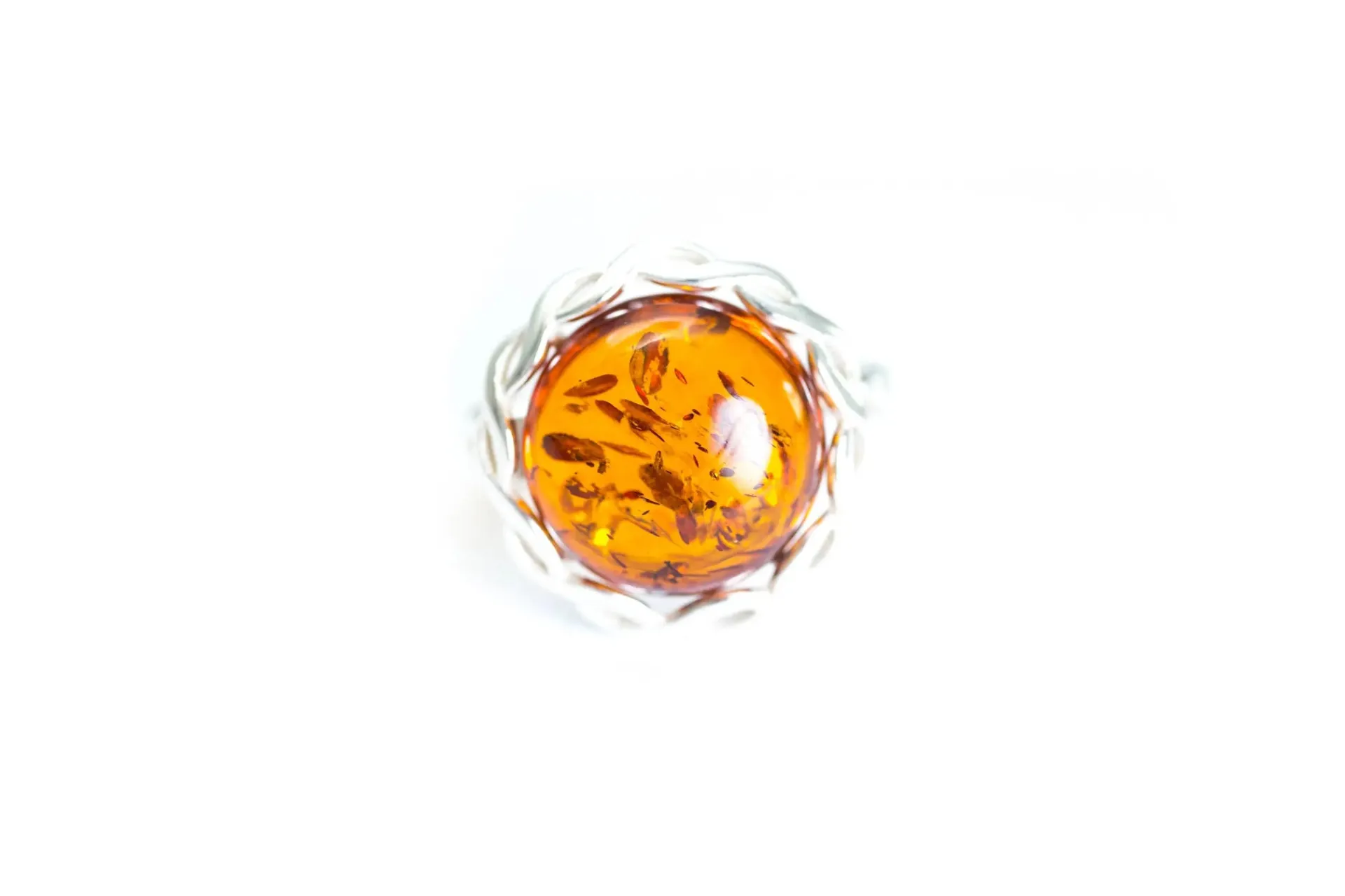 Elegant Rope Frame Statement Ring - Sterling Silver & Cognac Amber Jewelry | Adjustable & Intricately Crafted