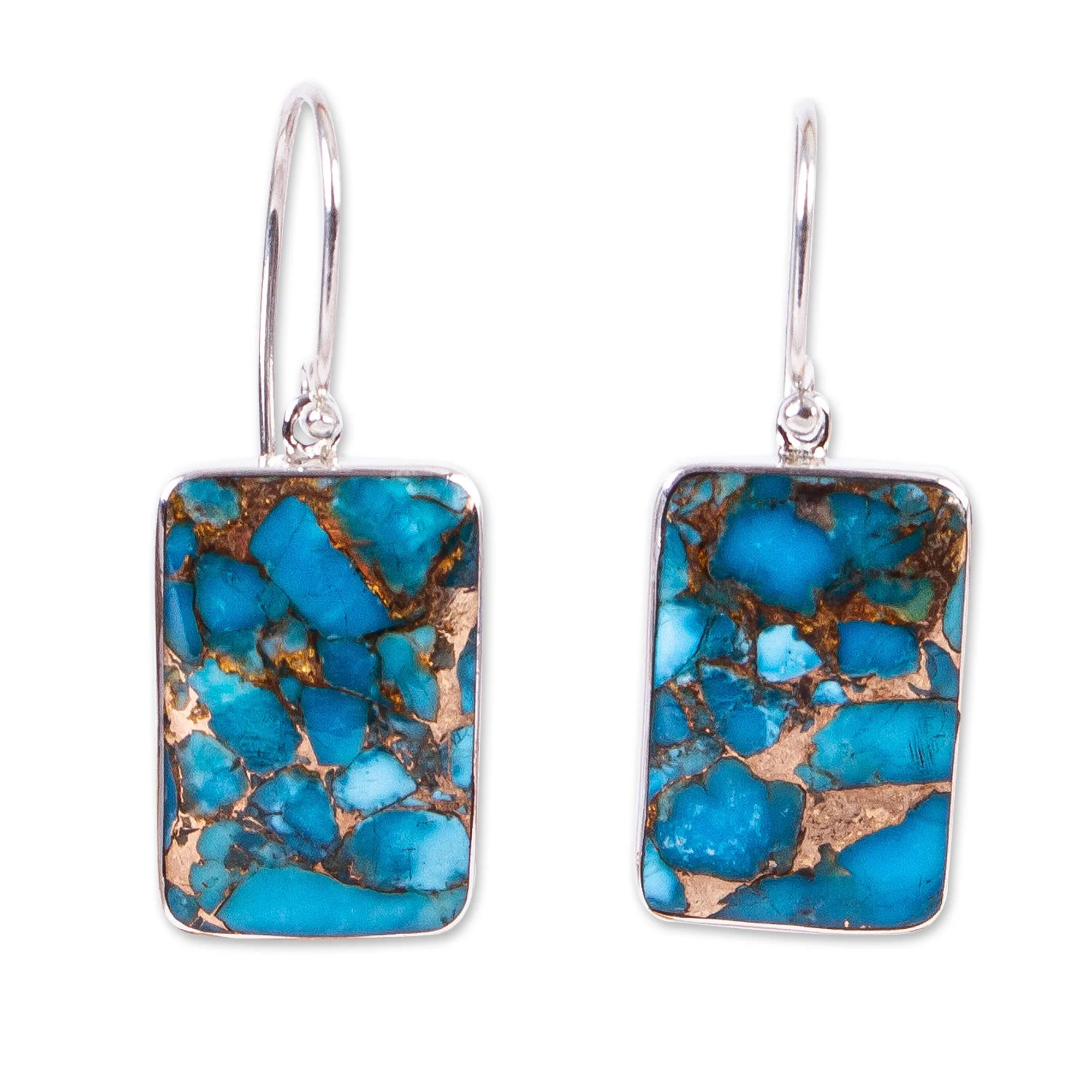 Elegant Skies Taxco Composite Turquoise Dangle Earrings from Mexico