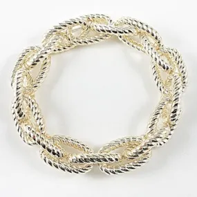 Elegant Textured Chain Link Elastic Stretch Gold Tone Brass Bracelet Bangle