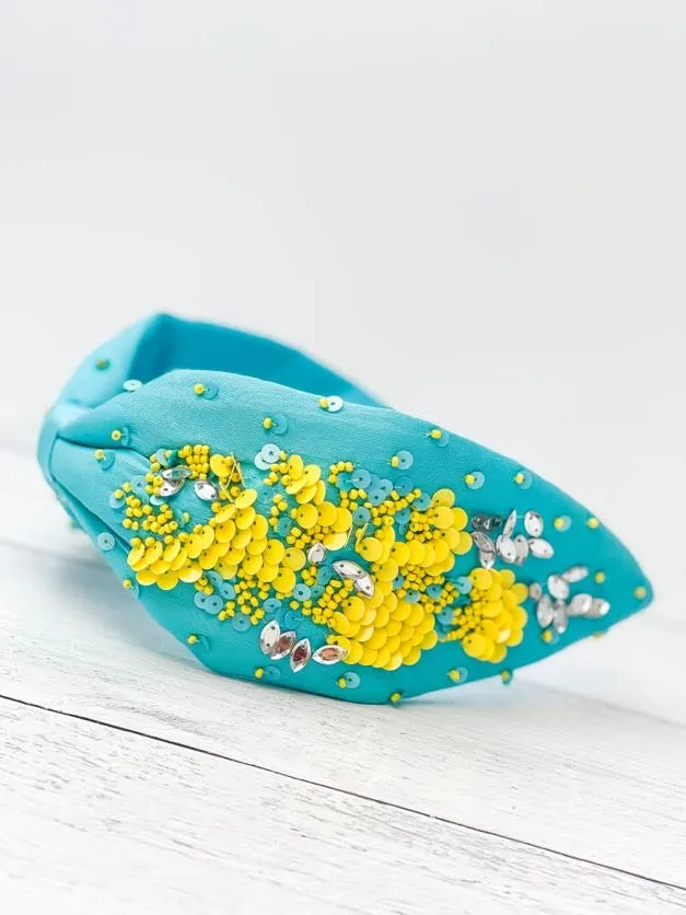 Embellished Fabric Headband - Aqua