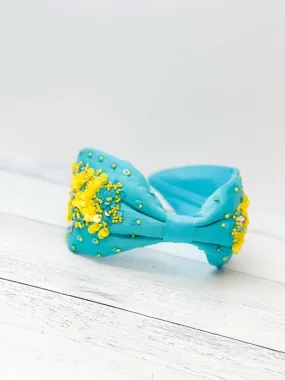 Embellished Fabric Headband - Aqua