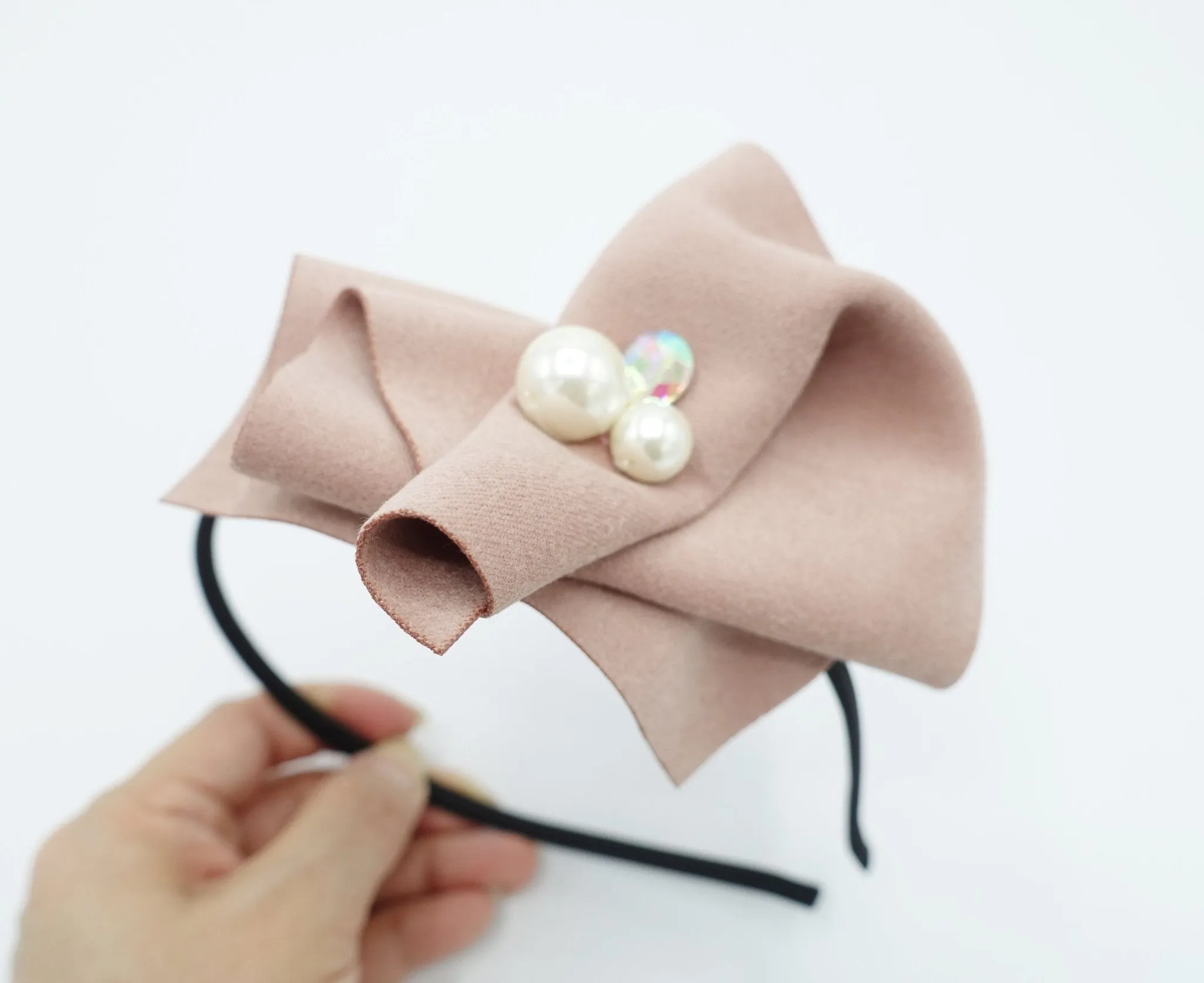 embellished thin headband folded suede fabric hair accessory for women