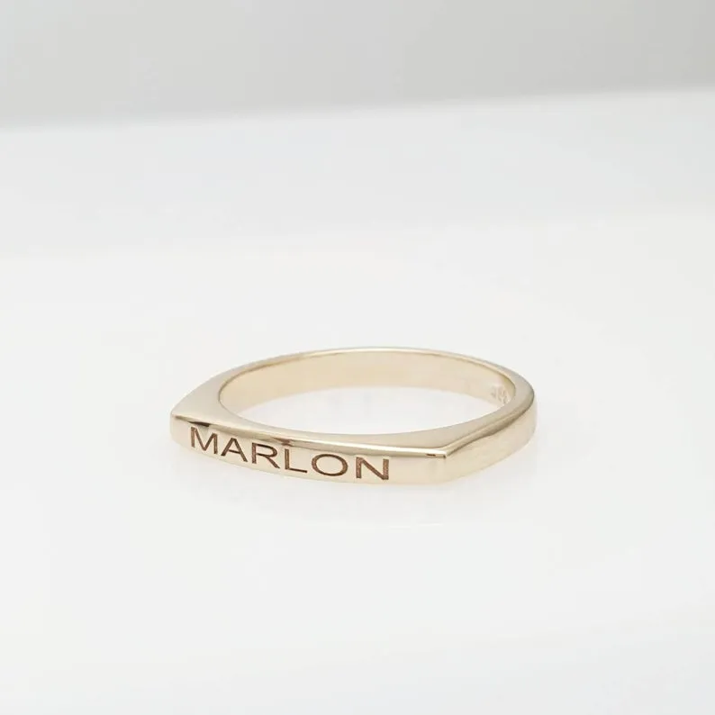 Engraved Bar Band Name Ring