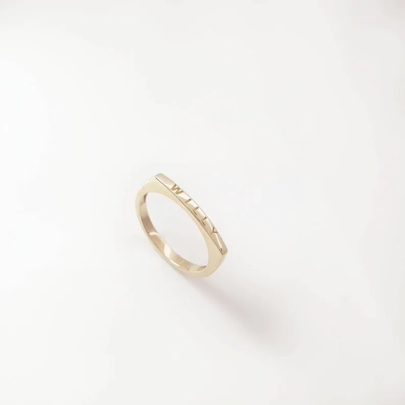 Engraved Bar Band Name Ring