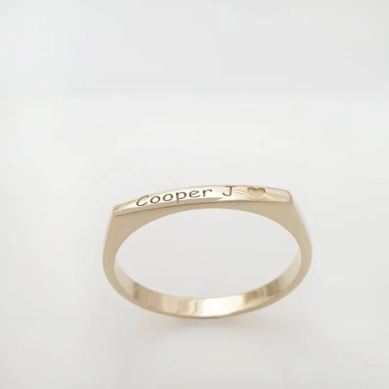 Engraved Bar Band Name Ring