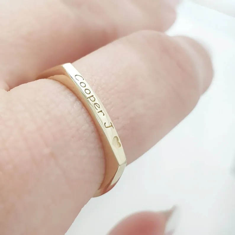 Engraved Bar Band Name Ring