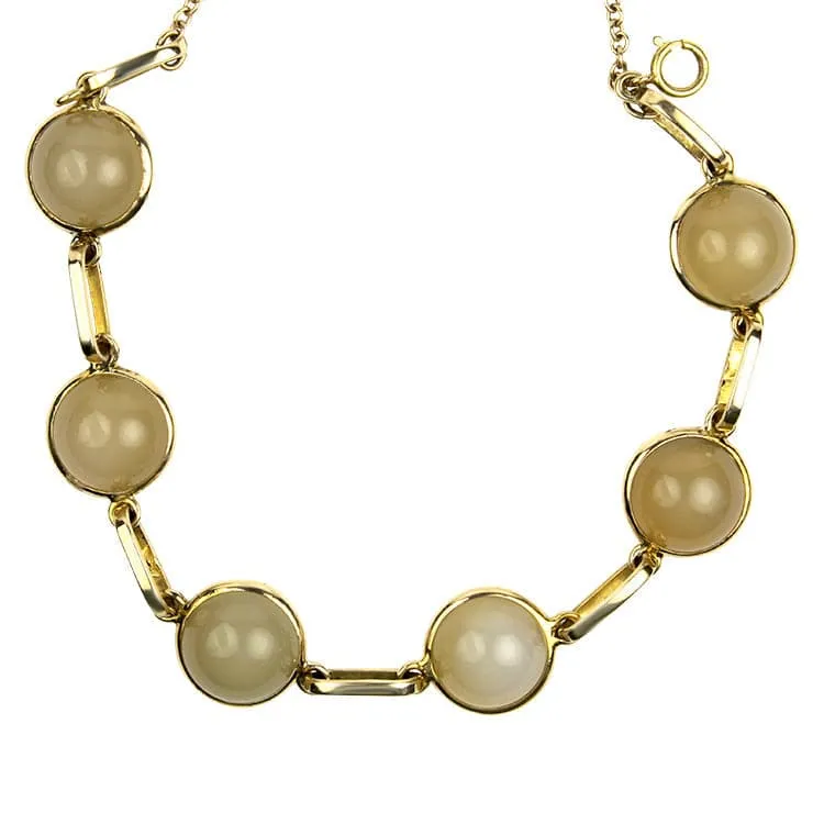 Estate 14K Yellow Gold Round Moonstone Bracelet