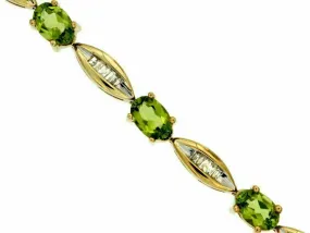 ESTATE 5.40CT DIAMOND & AAA PERIDOT 14KT YELLOW GOLD 3D OVAL & BAGUETTE BRACELET