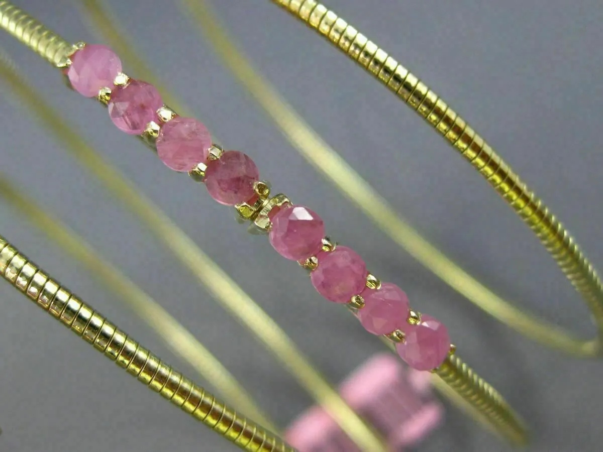 ESTATE WIDE 5.25CT AAA PINK SAPPHIRE 14KT YELLOW GOLD 3D SNAKE BANGLE BRACELET