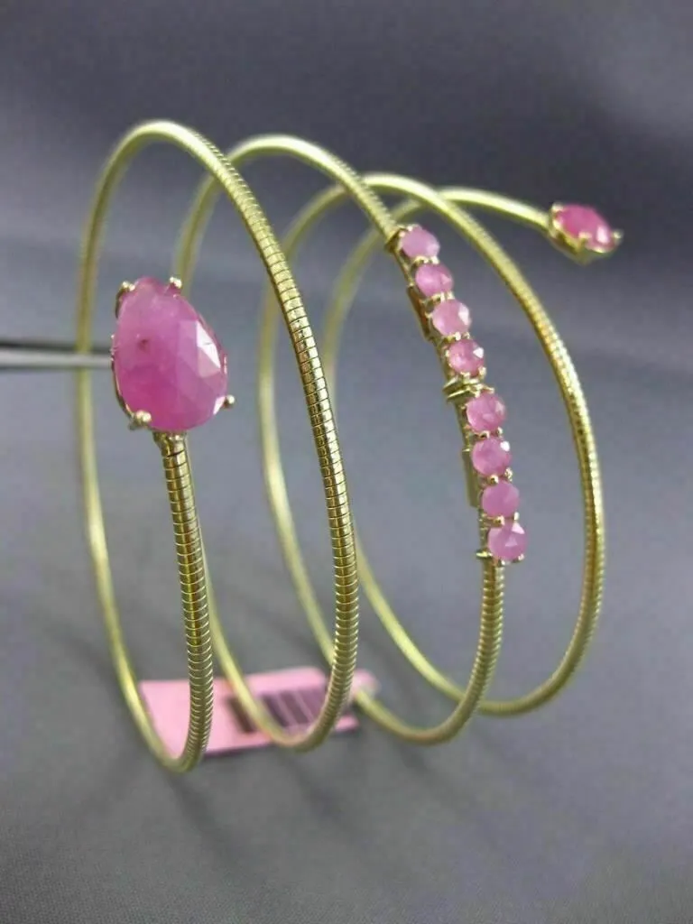 ESTATE WIDE 5.25CT AAA PINK SAPPHIRE 14KT YELLOW GOLD 3D SNAKE BANGLE BRACELET