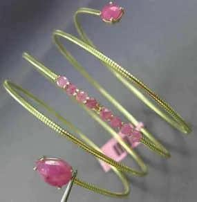 ESTATE WIDE 5.25CT AAA PINK SAPPHIRE 14KT YELLOW GOLD 3D SNAKE BANGLE BRACELET