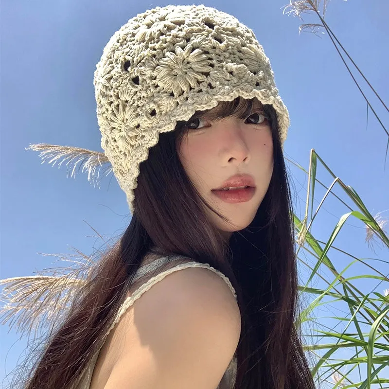 Ethnic Style Hollow Pearl Tassel Baotou Hat