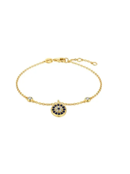 Evil Eye Charm Bracelet, .925 Sterling Silver, 18K Gold Plated Diamond CZ Hypoallergenic Bracelet