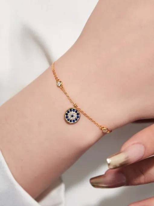 Evil Eye Charm Bracelet, .925 Sterling Silver, 18K Gold Plated Diamond CZ Hypoallergenic Bracelet