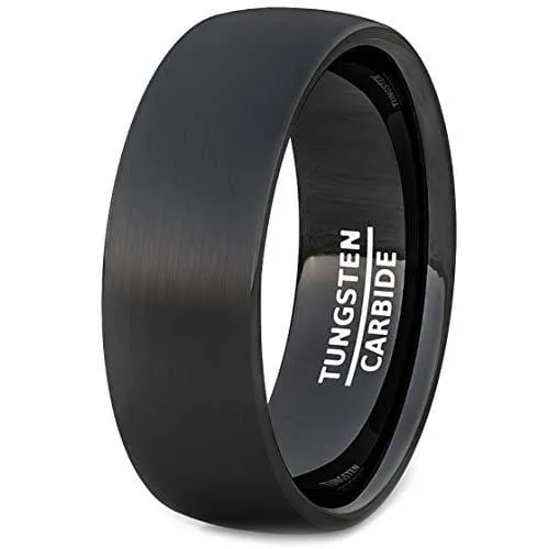 Exquisite Black Domed Tungsten Wedding Band  with Brush Finish 6mm - 8mm