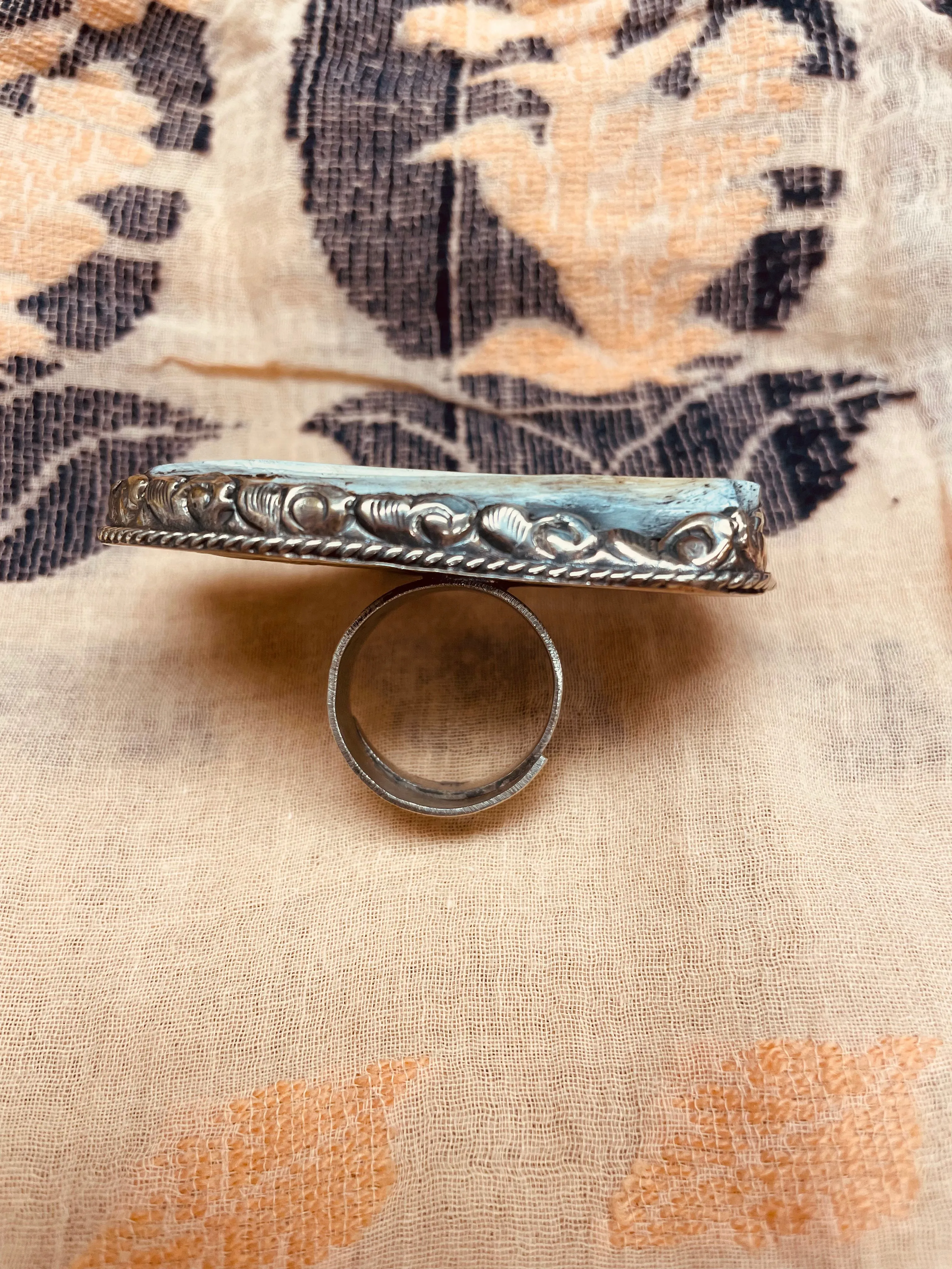 Eye of Ra Carved in Bone Adjustable Ornate Ring