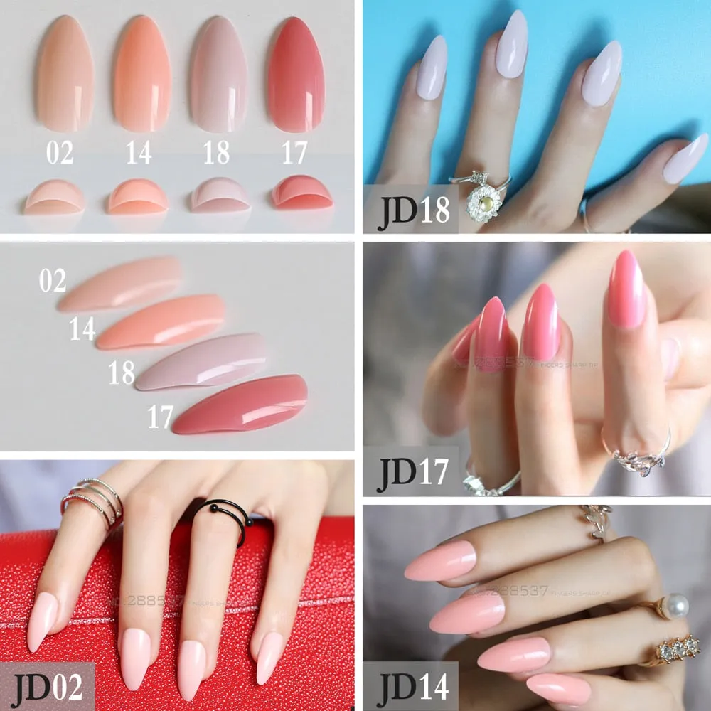 Fake Short Rose Pointed Soft Pink Nude Red Brown Blue Stiletto False Nails full cover