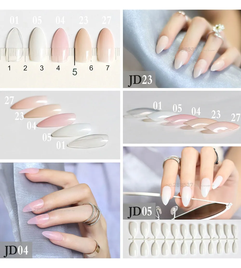 Fake Short Rose Pointed Soft Pink Nude Red Brown Blue Stiletto False Nails full cover