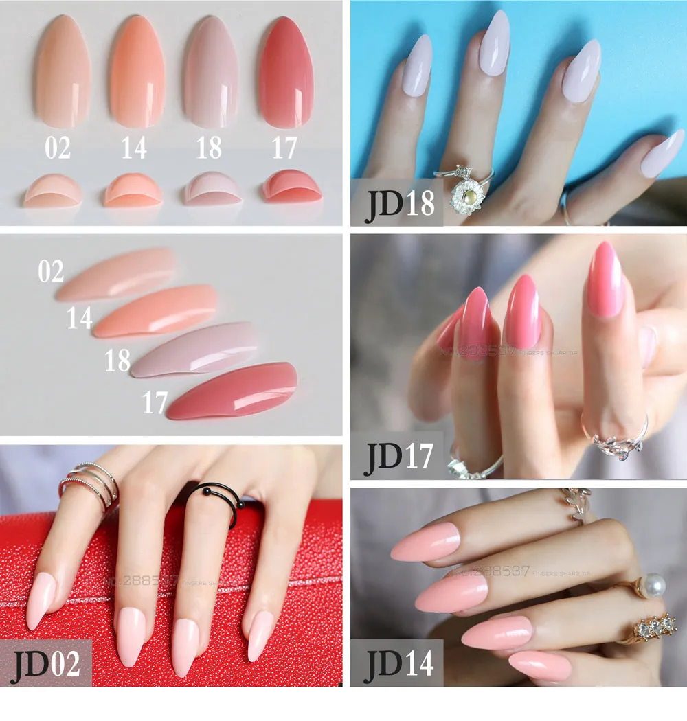 Fake Short Rose Pointed Soft Pink Nude Red Brown Blue Stiletto False Nails full cover