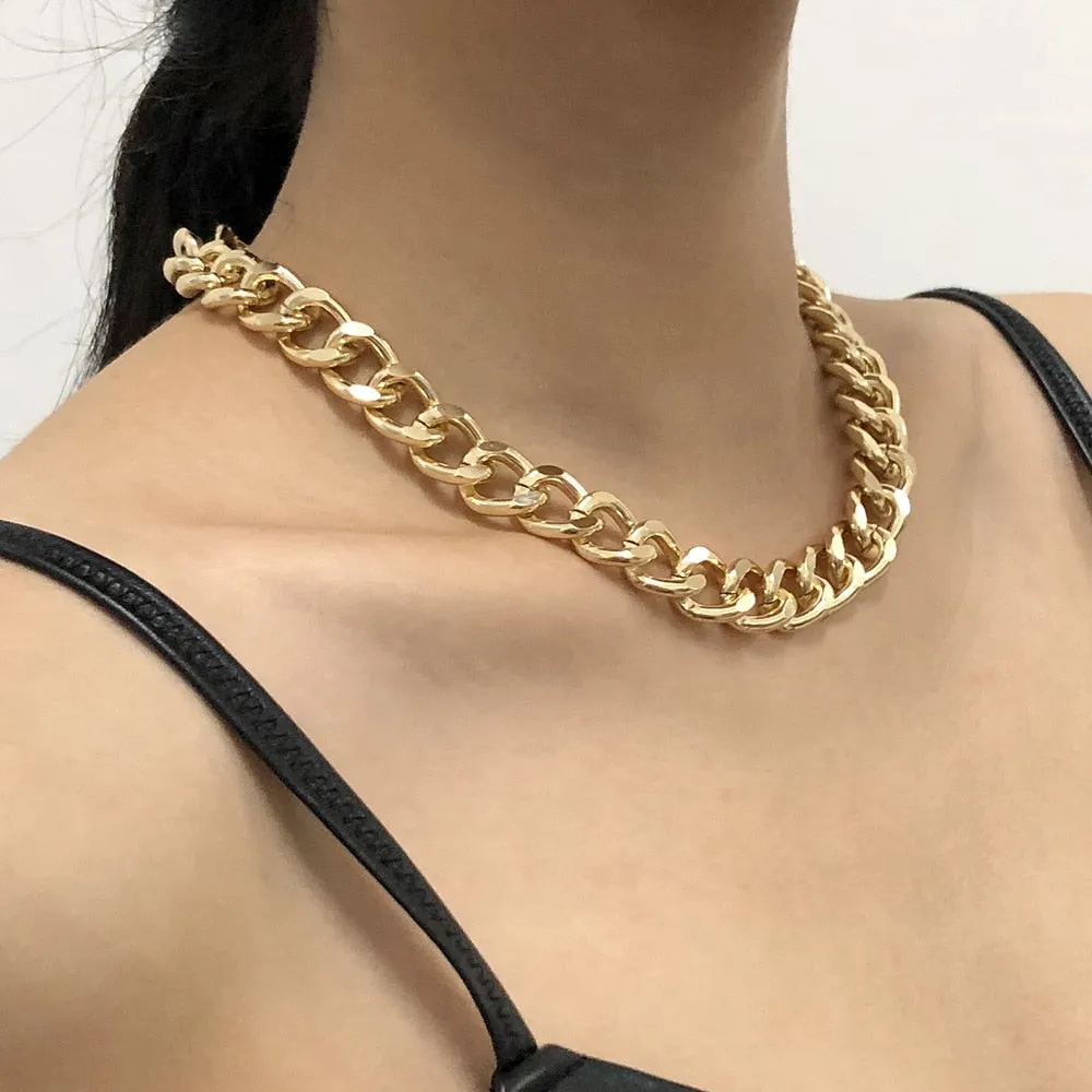 Fashion Big Necklace for Women Twist Gold Silver Color Chunky Thick Lock Choker Chain Necklaces Party Jewelry