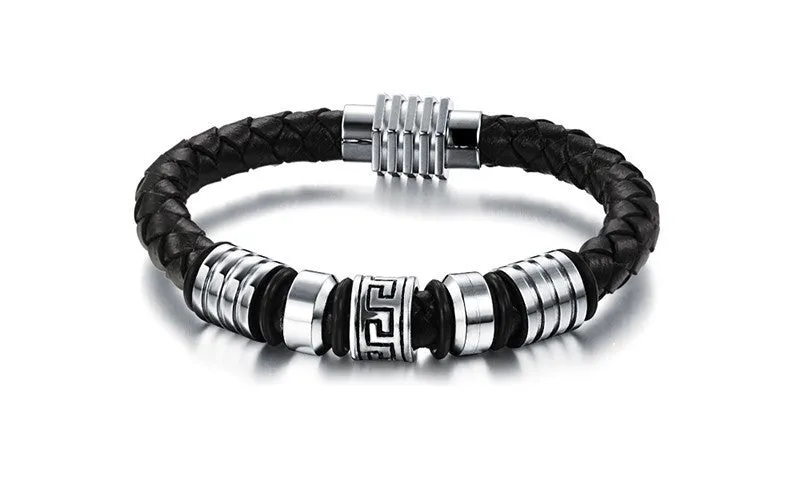 Fashion Stainless Steel Bracelet Genuine Leather Bracelets & Bangles Women & Men Jewelry