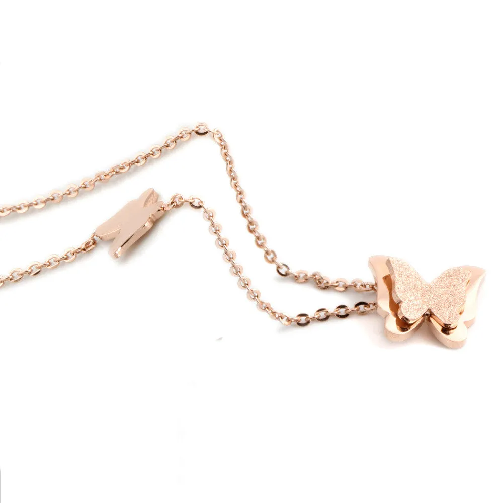 Fashion vintage rose gold plated stainless steel butterfly necklace dull polish Statement necklace for women