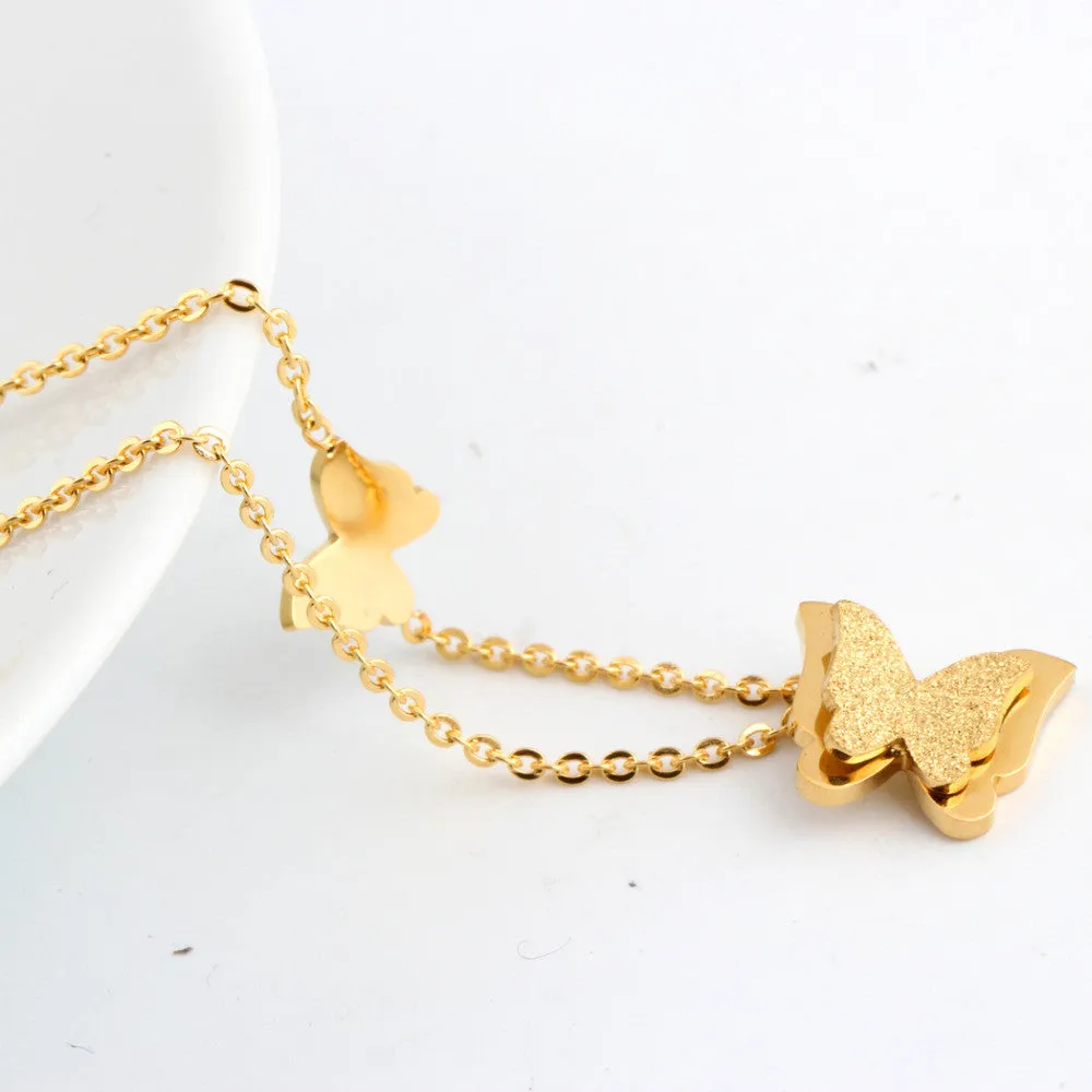 Fashion vintage rose gold plated stainless steel butterfly necklace dull polish Statement necklace for women