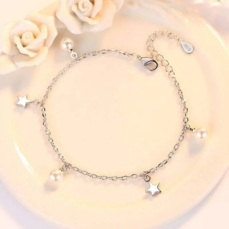 Five-pointed star freshwater pearl Silver bracelet