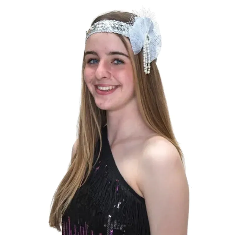 Flapper Headband - Silver and White