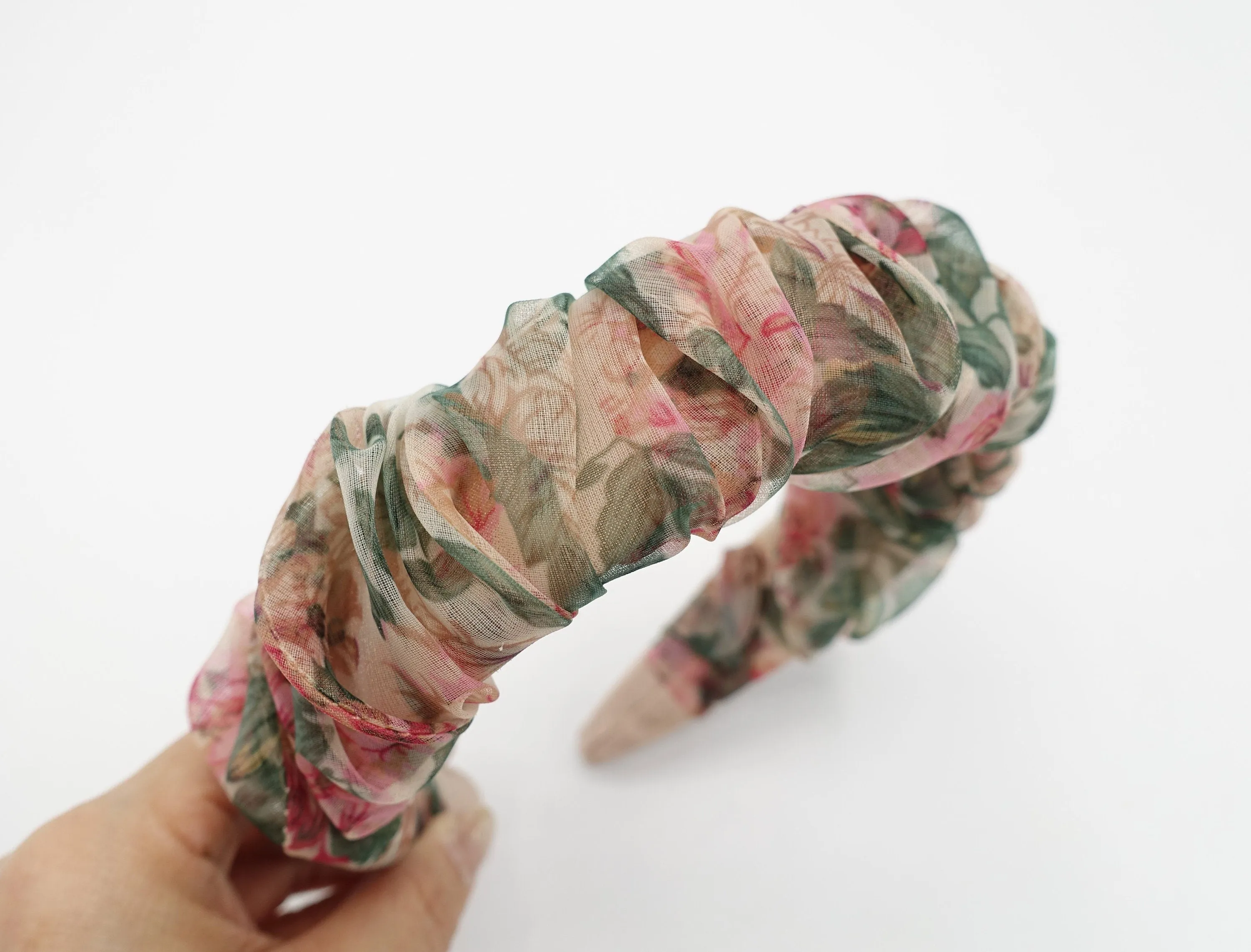 floral organza headband spiral pleat wrap  hairband women hair accessory