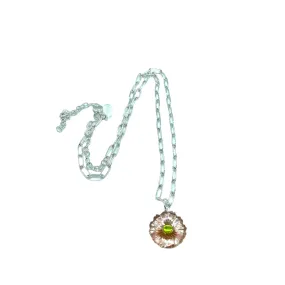 Flower Power Vintage Glass Necklace - Pink & Lime Med