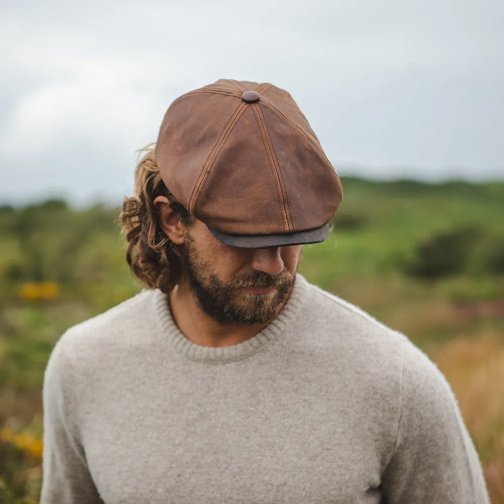 Fulton Leather Flat Cap - Brown