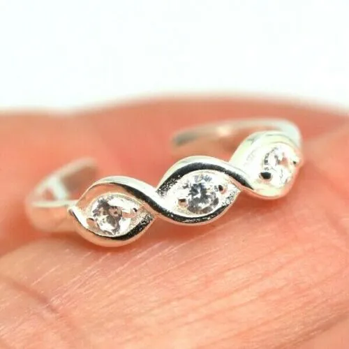 Genuine 925 Sterling Silver Cubic Zirconia Adjustable Swirl Toe Ring