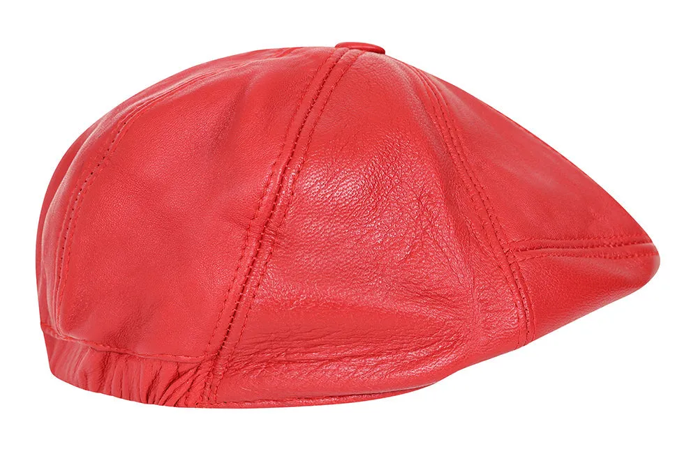 Genuine Red Leather London Flat Cap - Timeless Classic