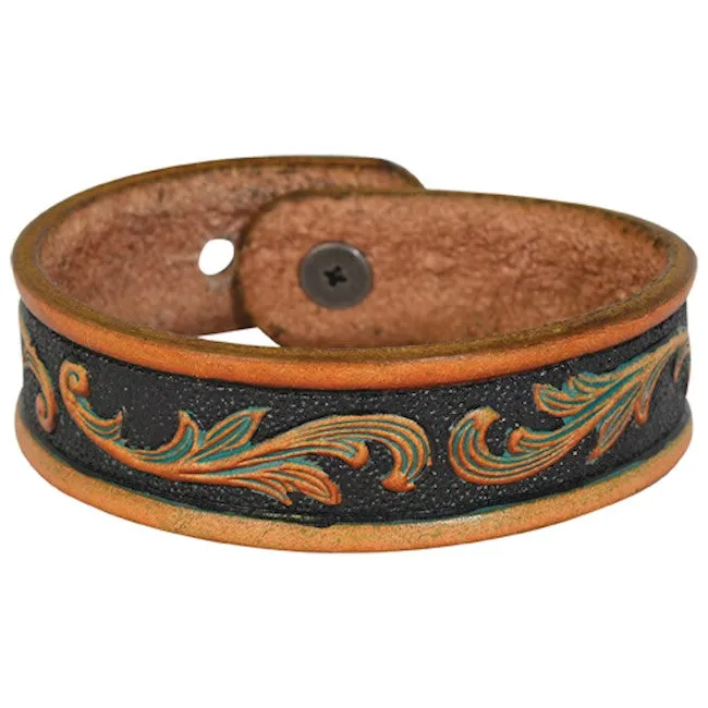 GENUINE TOOLED LEATHER YELLOW & TURQUOISE BRACELET