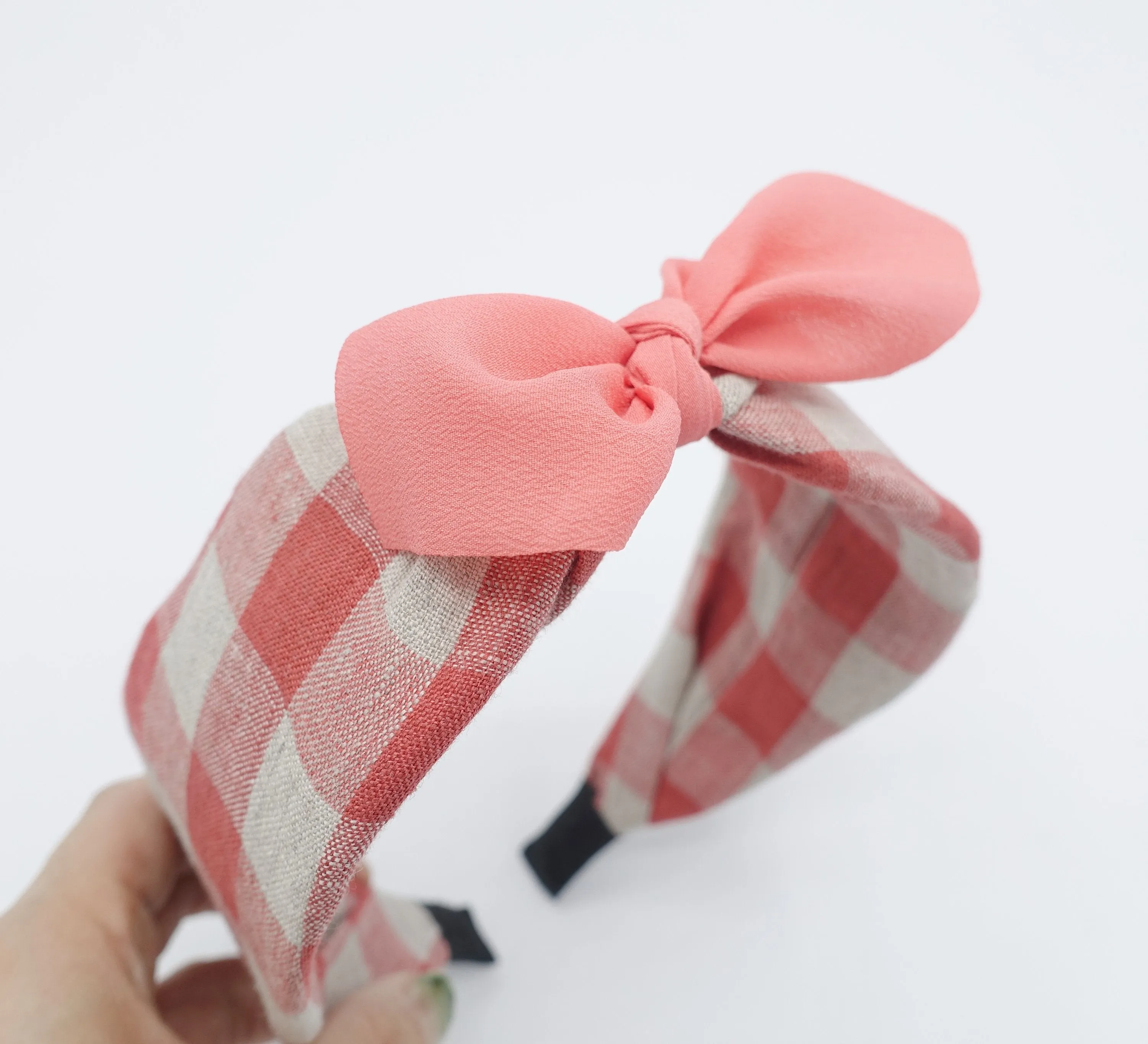 gingham linen bow knot headband Spring Summer hair accessory for women