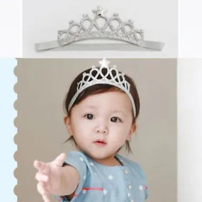 Girls Silver Birthday Soft Elastic Crown Tiara Headband