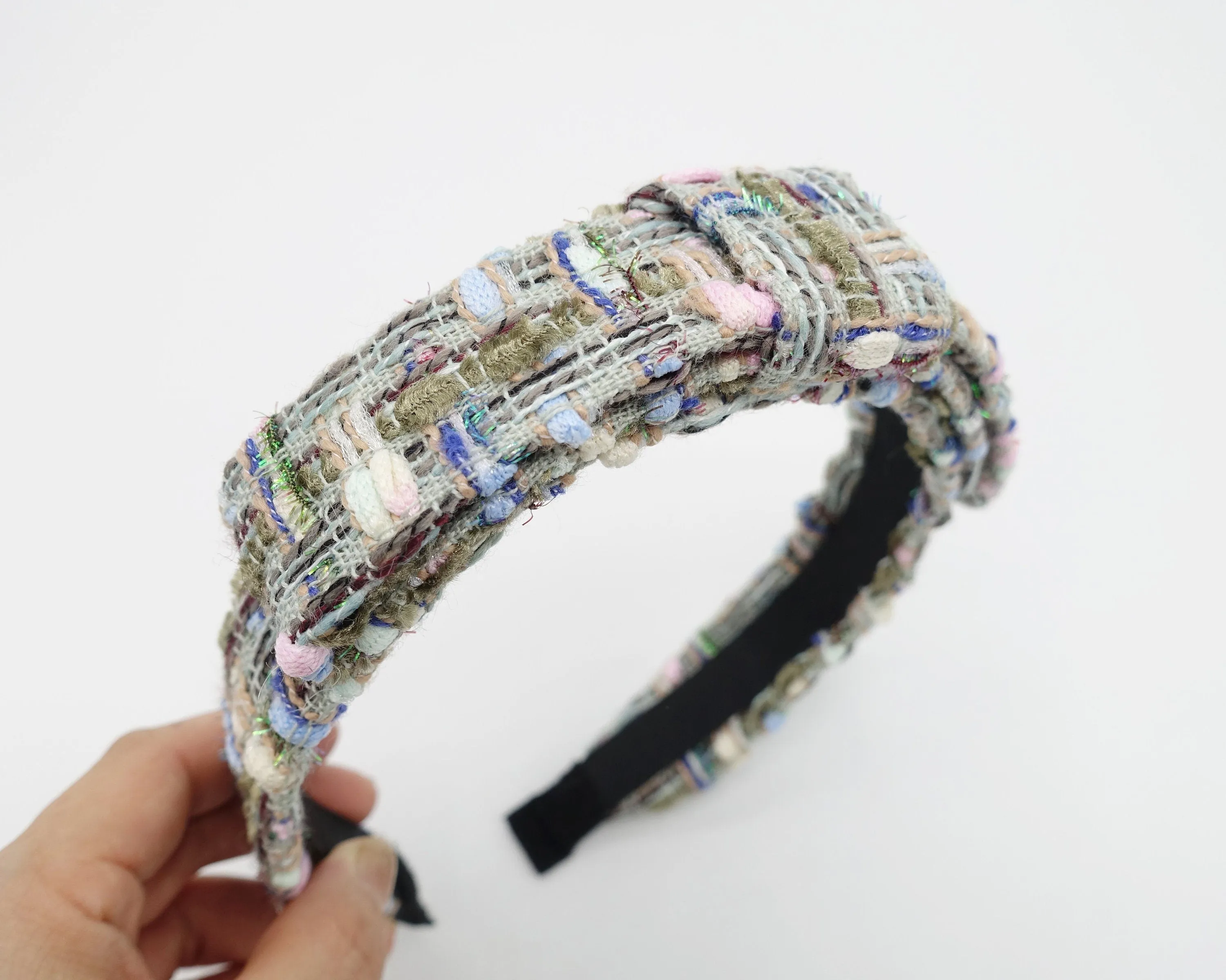 glittering tweed headband flat bow hairband high quality hair accessory for women